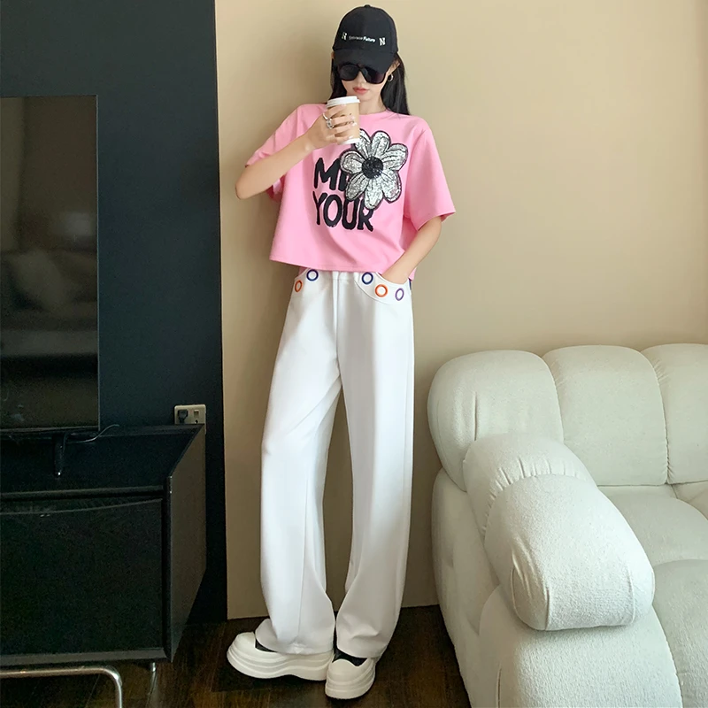 高级感洋气时尚套装女夏季宽松减龄欧货炸街显白短袖阔腿裤两件套