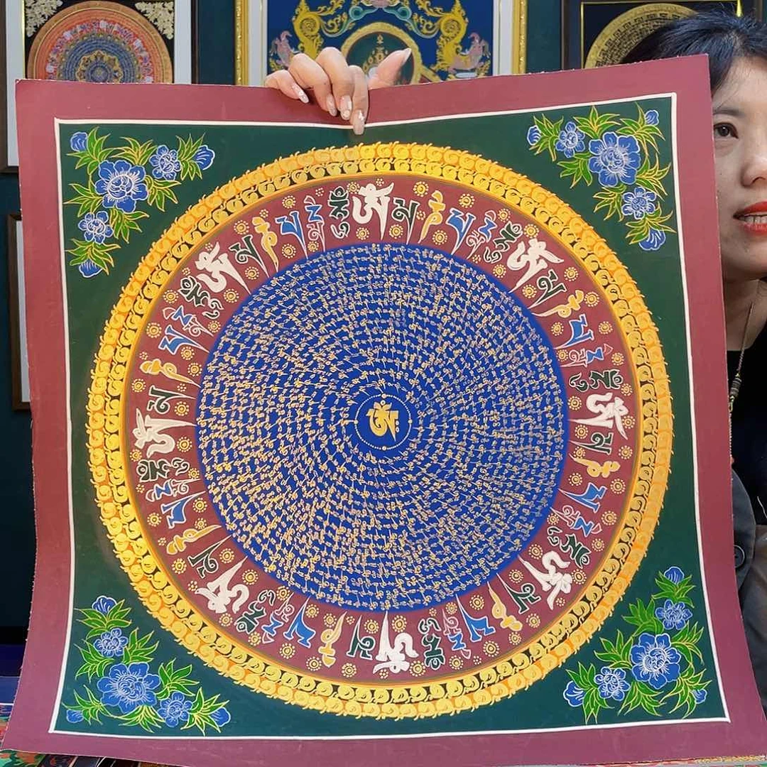 卷轴画手绘唐卡50厘米 六字