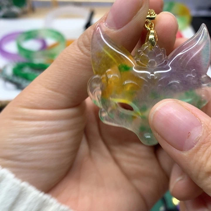 14K金镶嵌查罗石耳坠吊坠