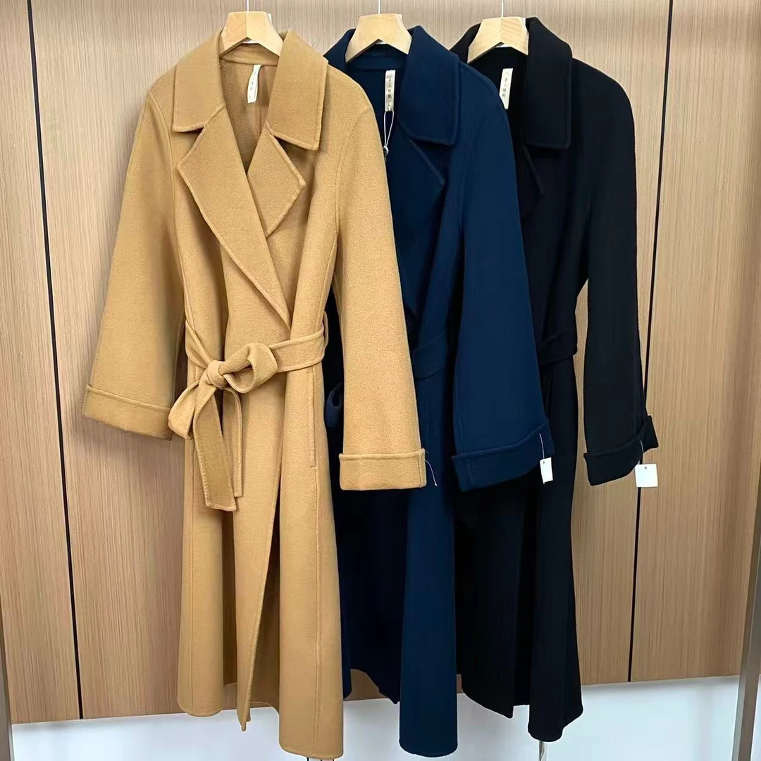 104宽松型女厚款轻职风长款毛呢外套女士毛呢气质女装