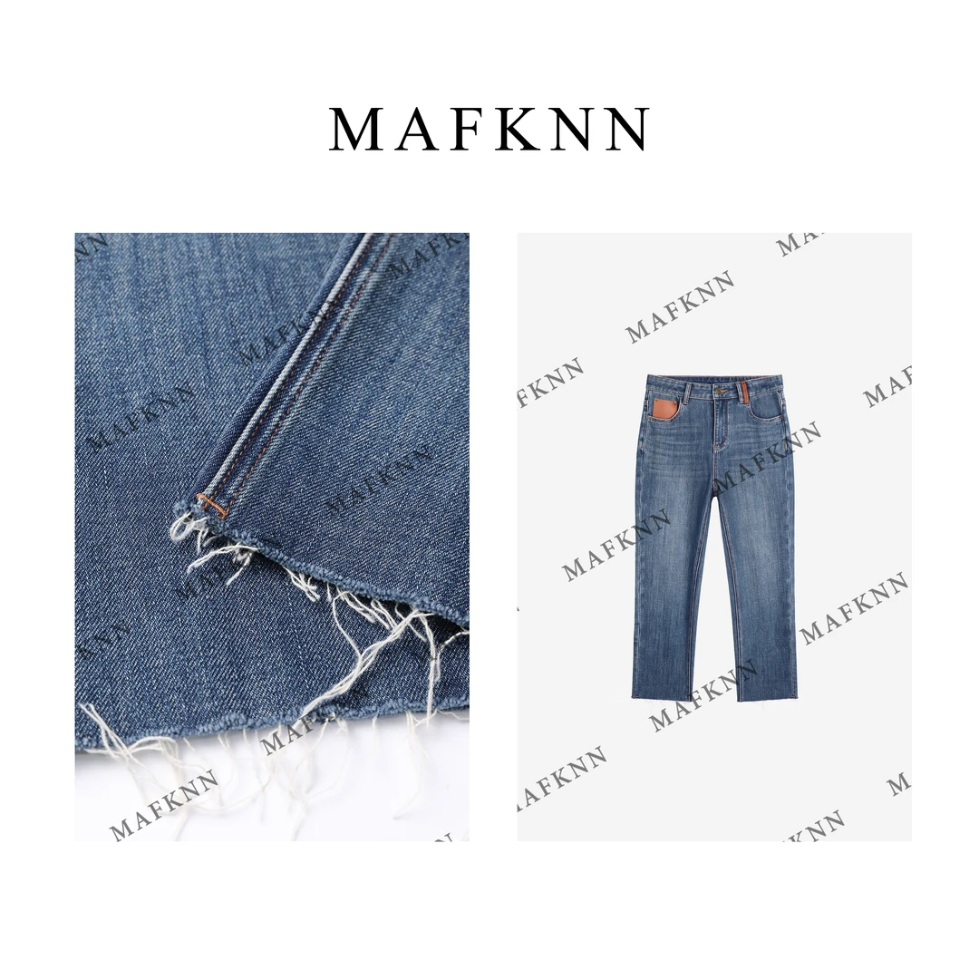 MAFKNN/玛肯时尚休闲简约纯色显瘦春季百搭牛仔裤MK11762