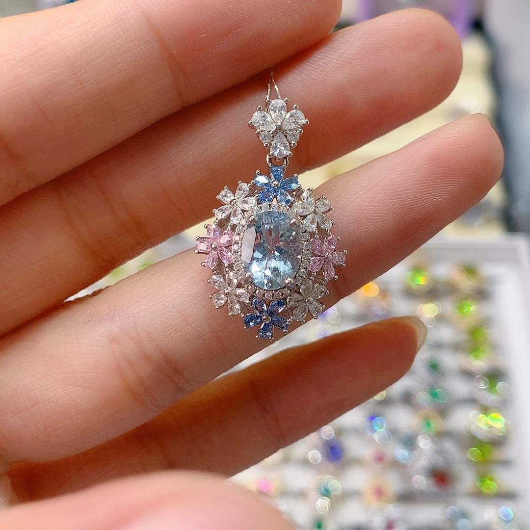 海蓝宝石吊坠(赠链)银S925镶嵌