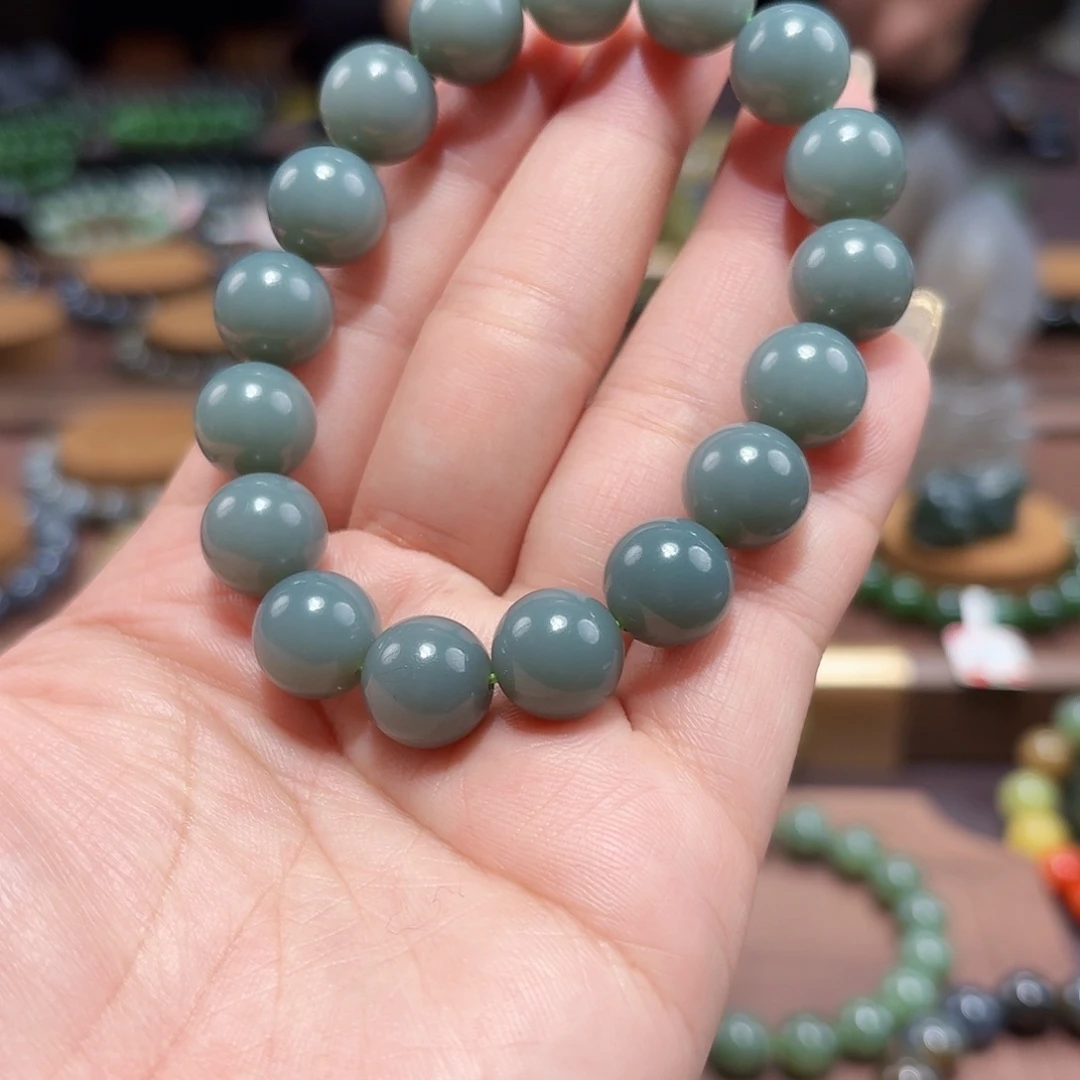 和田玉未镶嵌手链12俄 瓷蓝特细