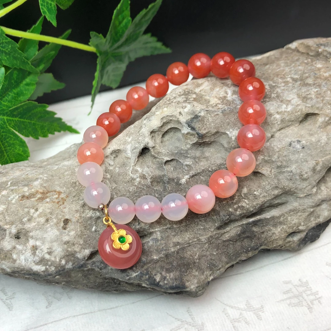 【琪禧珠宝】玛瑙渐变圆珠平安扣手串22081619（多样性发货）F