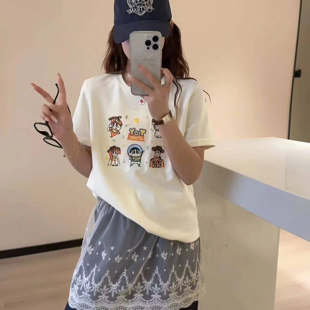 【玩具蜡笔小新】早春穿搭8179蜡笔小新短袖刺绣显瘦女生可爱运动