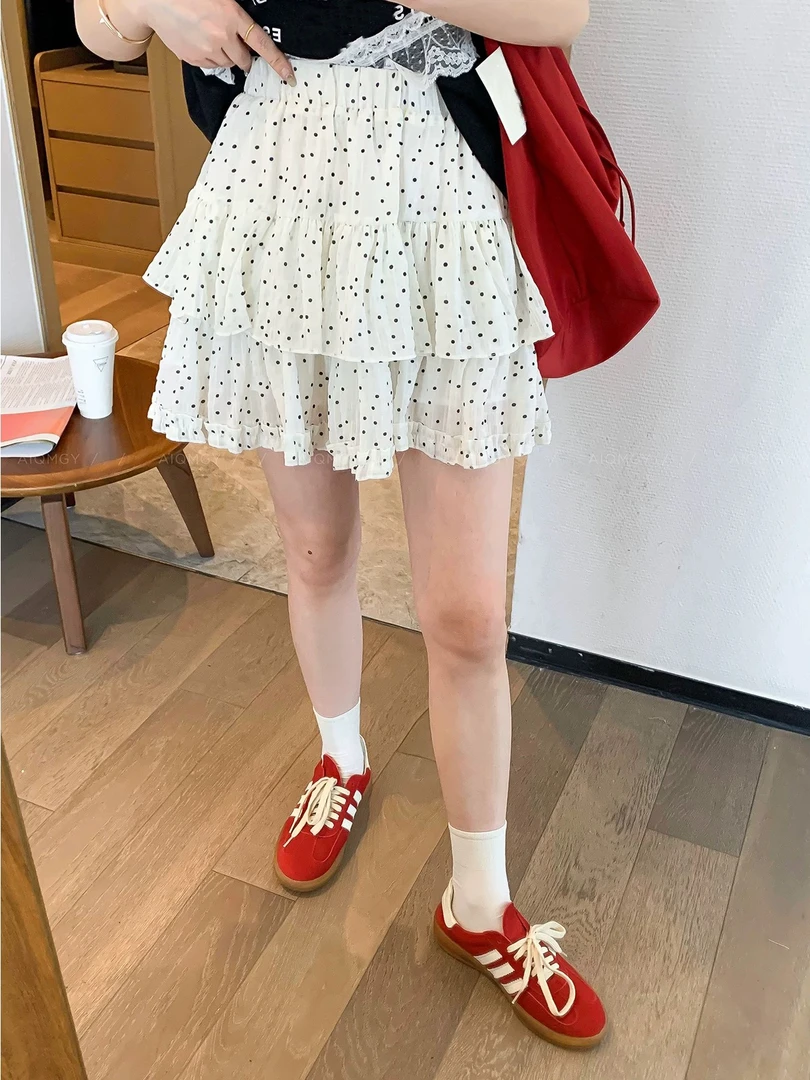【33A12】米#休闲百搭波点半身裙