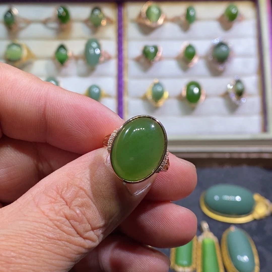 和田玉（碧玉）戒指银S925镶嵌
