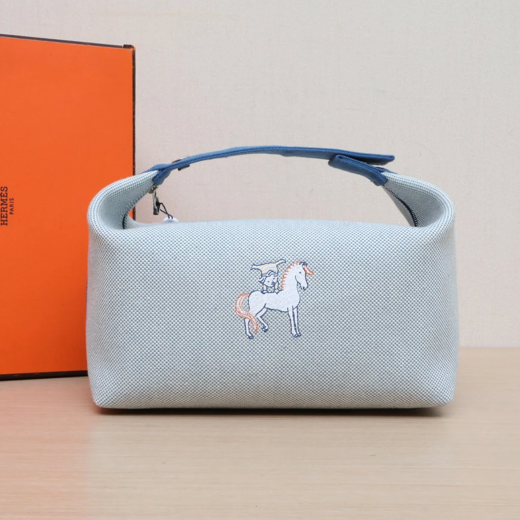 99新 Hermes/爱马仕 【Zanna】饭盒包 大号 25 棉 银扣 蓝色
