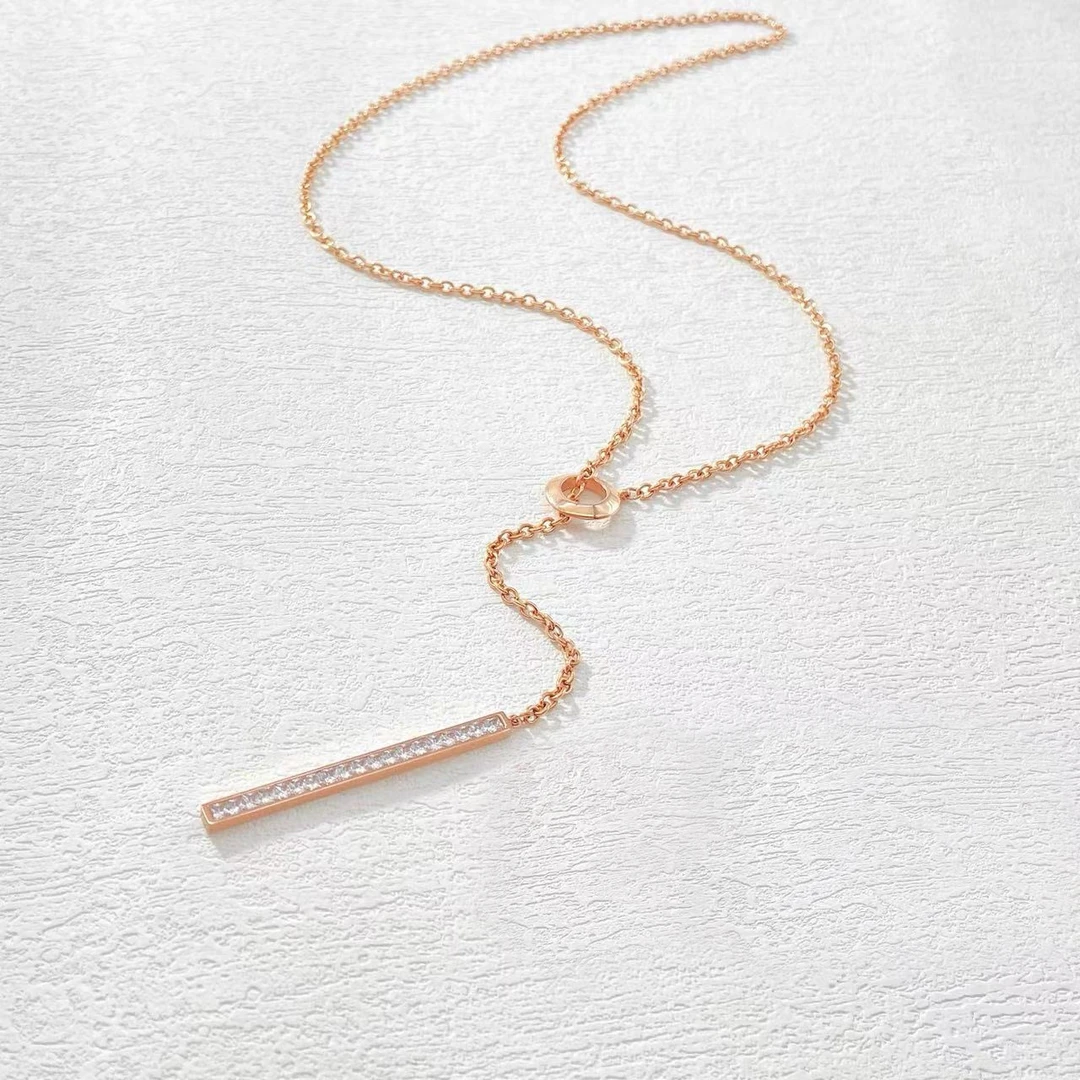 钛钢项链 木木（ZF2092）51厘米 精镶方钻OT扣项链