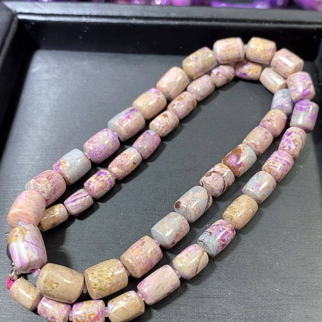 苏纪石（舒俱来）未镶嵌南非舒俱来油画春彩桶珠项链