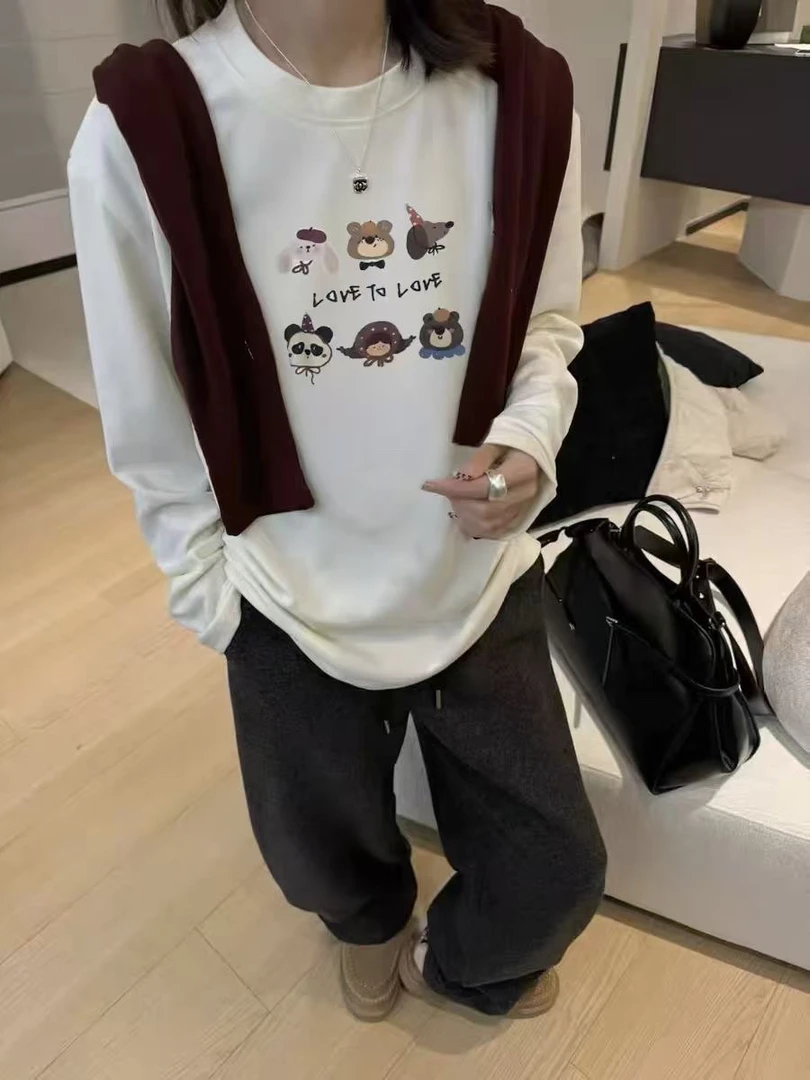 卡通动漫长袖字母T恤印花拼色大版