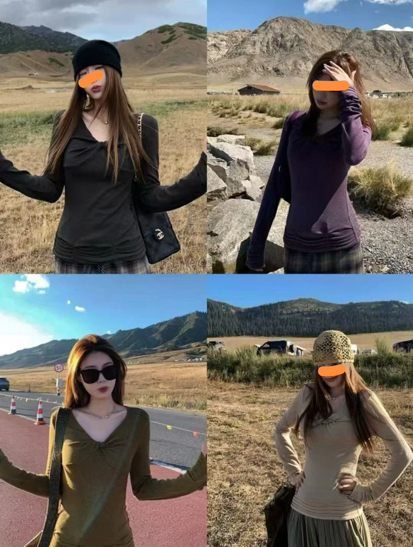 番茄园 3157独家立体手工捏褶花纱百 搭王炸针织上衣