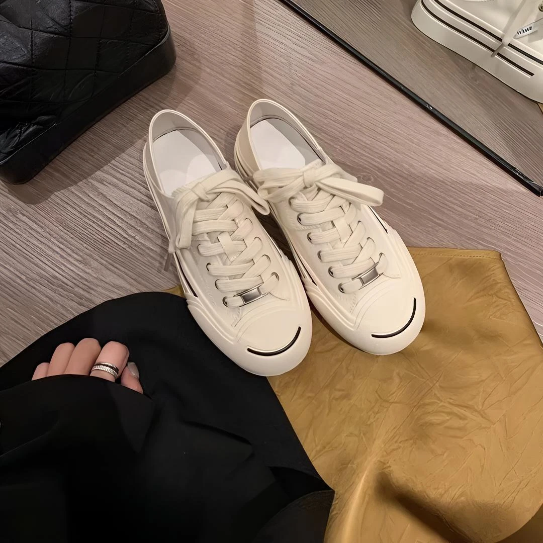 【苏茵茵同款】升级版~小羊纹垫开口笑厚底休闲帆布板鞋女小白鞋夏