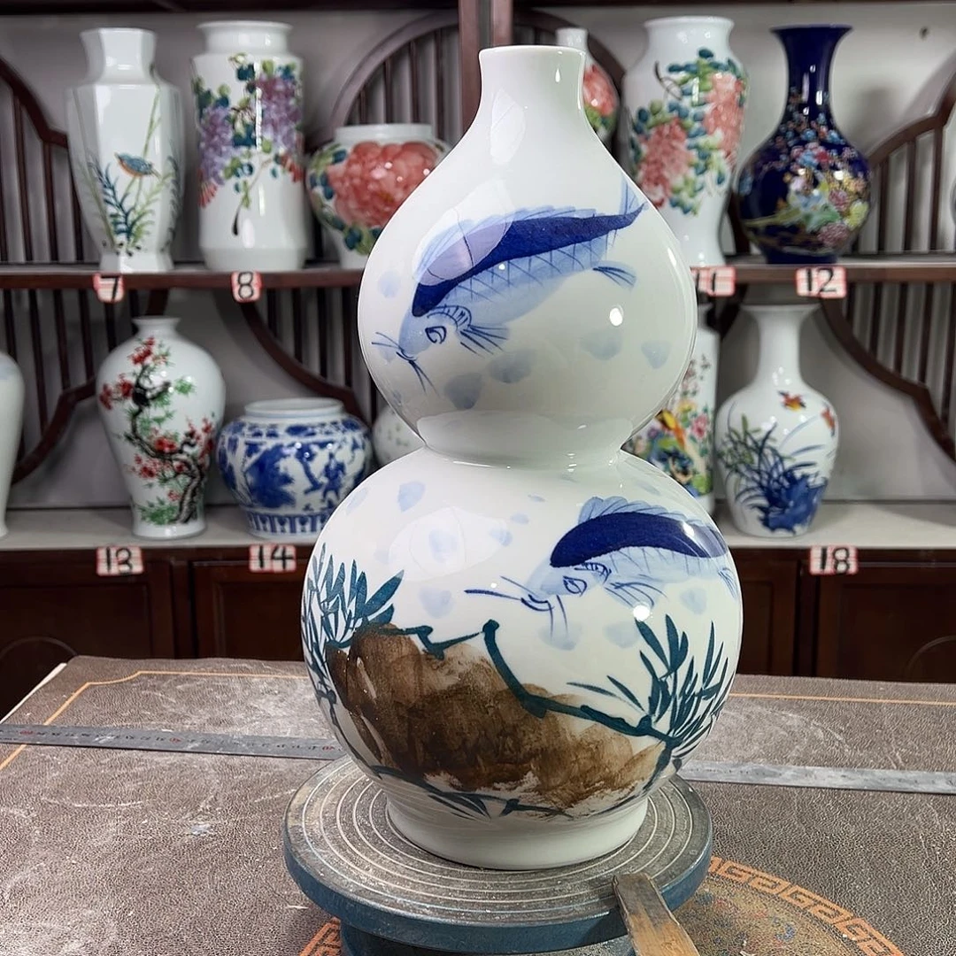 摆件陶景德镇陶瓷葫鱼