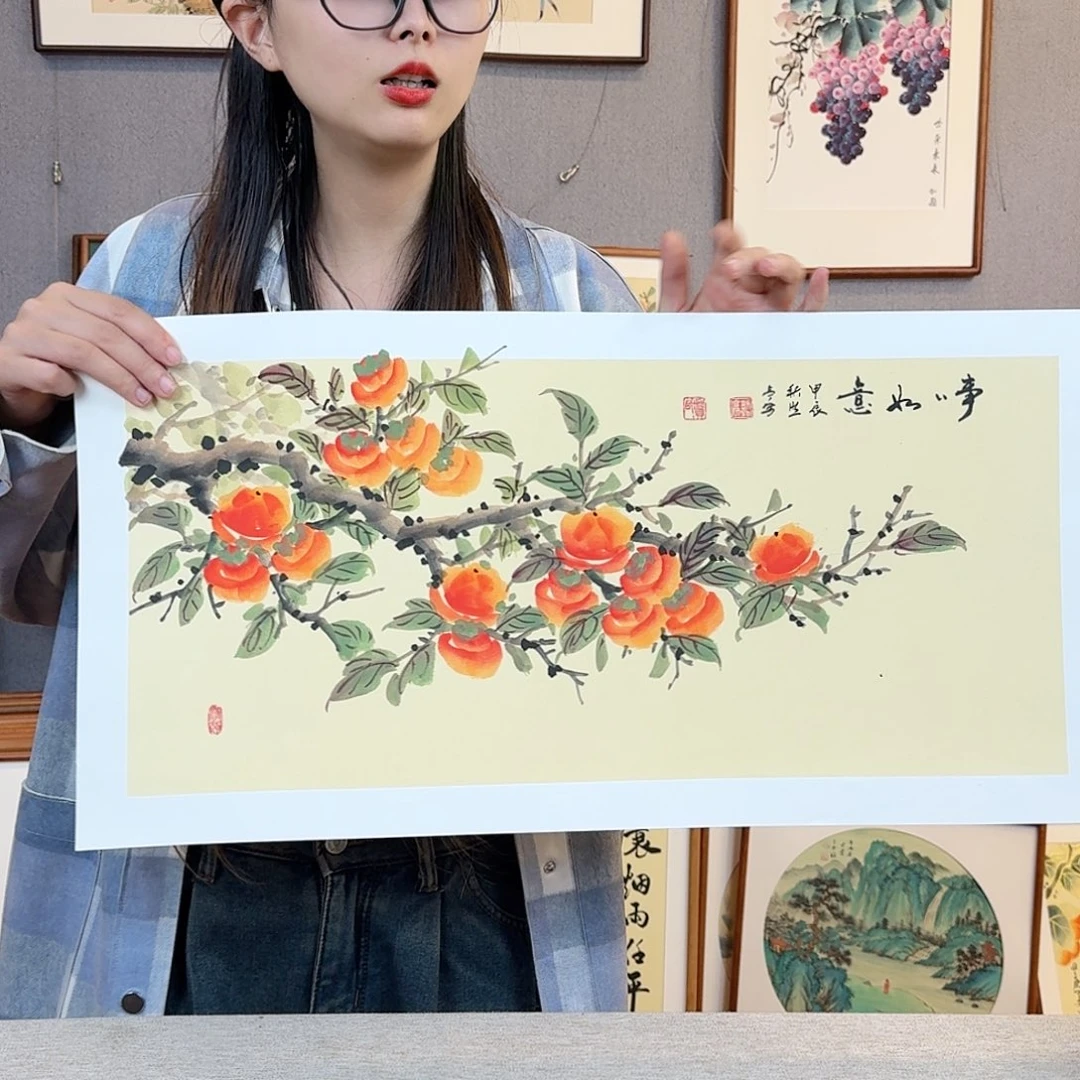 国画纯手绘，纯手写带框尺寸：53×53厘米