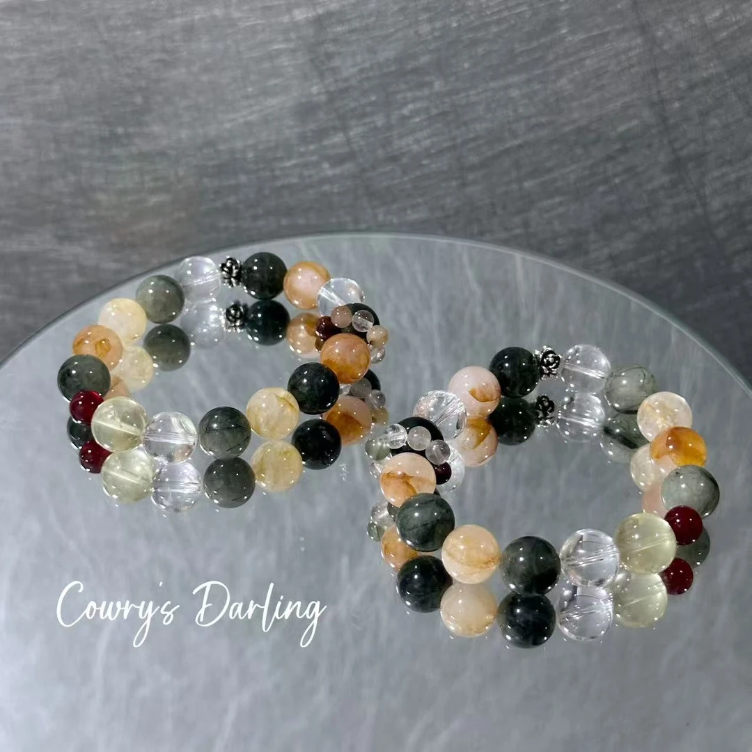 BK150【繁春结柳】 柠檬黄+绿发晶+红玛瑙+胶花 有瑕有色差多样性发