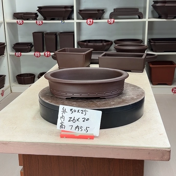 紫砂花盆双线椭圆