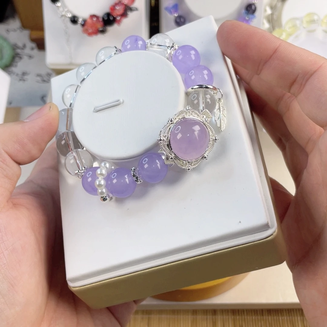 水晶手串银S800镀金镶嵌