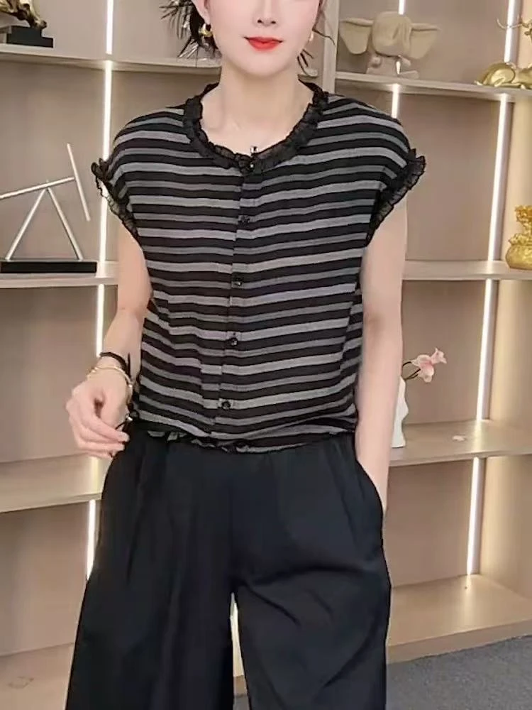 立体花朵短袖夏季新款显瘦洋气休闲修身圆领褶皱设计感气质T恤