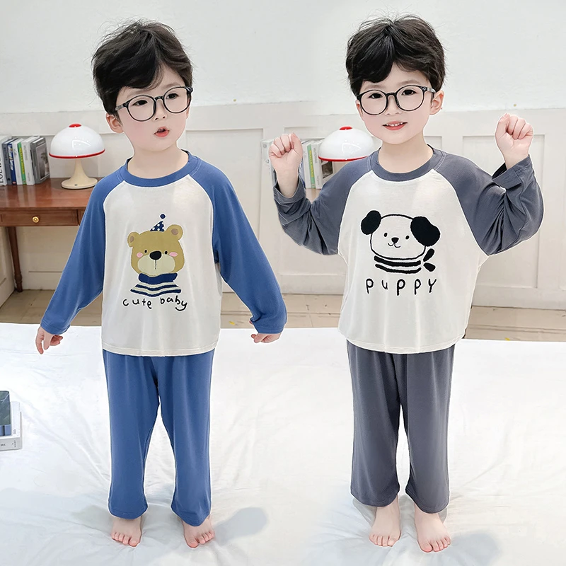 男童睡衣春夏季莫代尔长袖男孩宝宝家居服薄款儿童夏天空调房套装