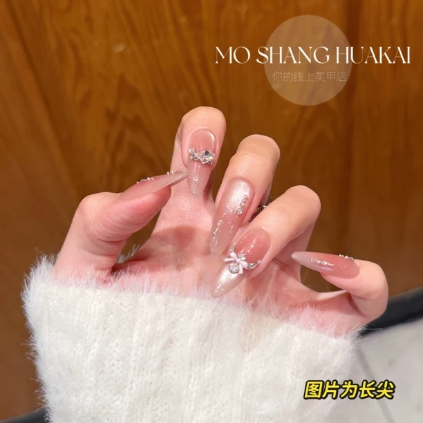 【樱花软糖】猫眼纯欲仙气温柔蝴蝶结08112907纯手工穿戴甲
