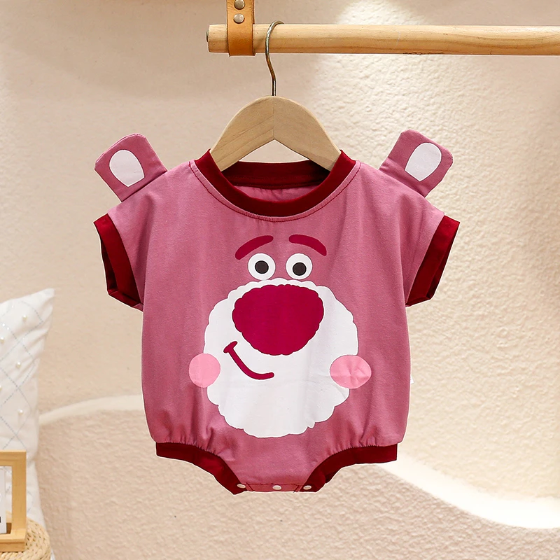 2025夏款A标婴幼儿服装三角包屁衣 卡通造型哈衣草莓小熊棉质爬服