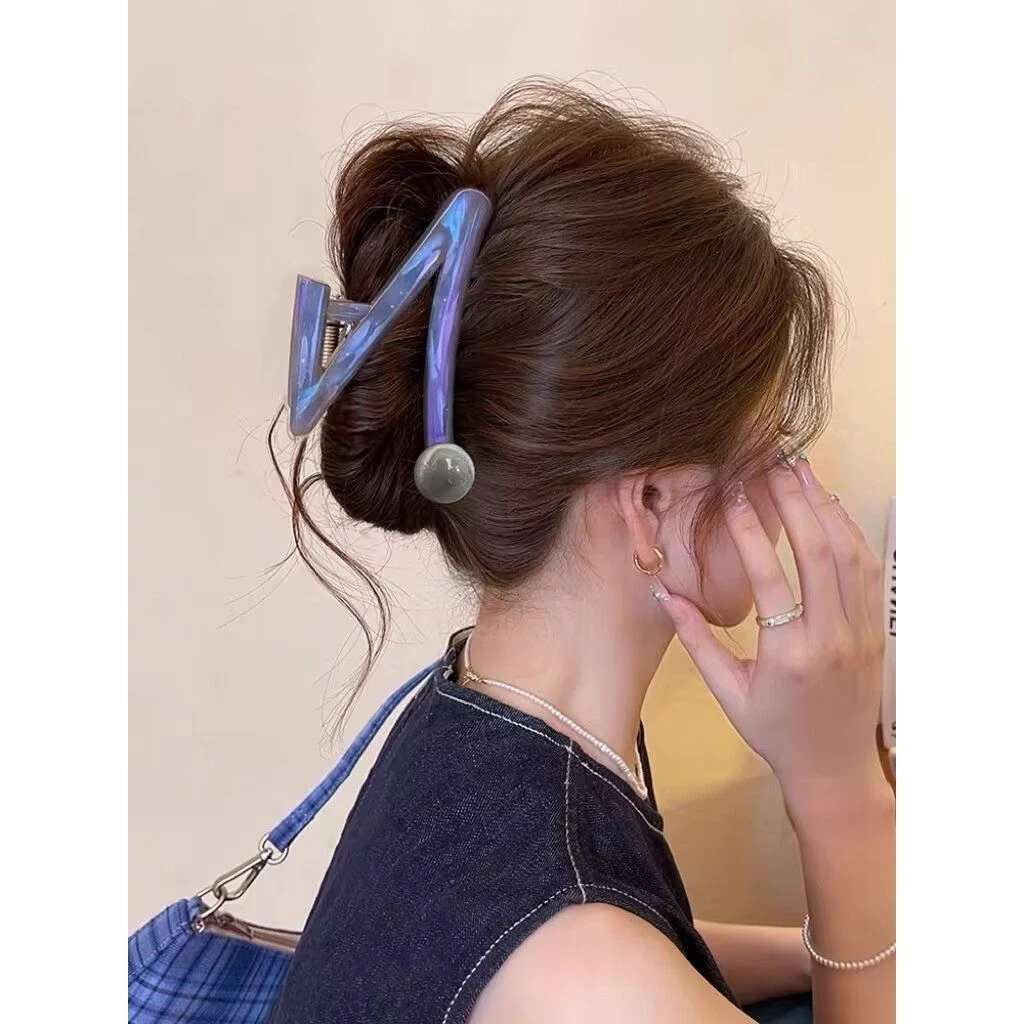 高品质圆珠Z字抓夹女高级感2025新款大号鲨鱼夹子发夹后脑勺头饰