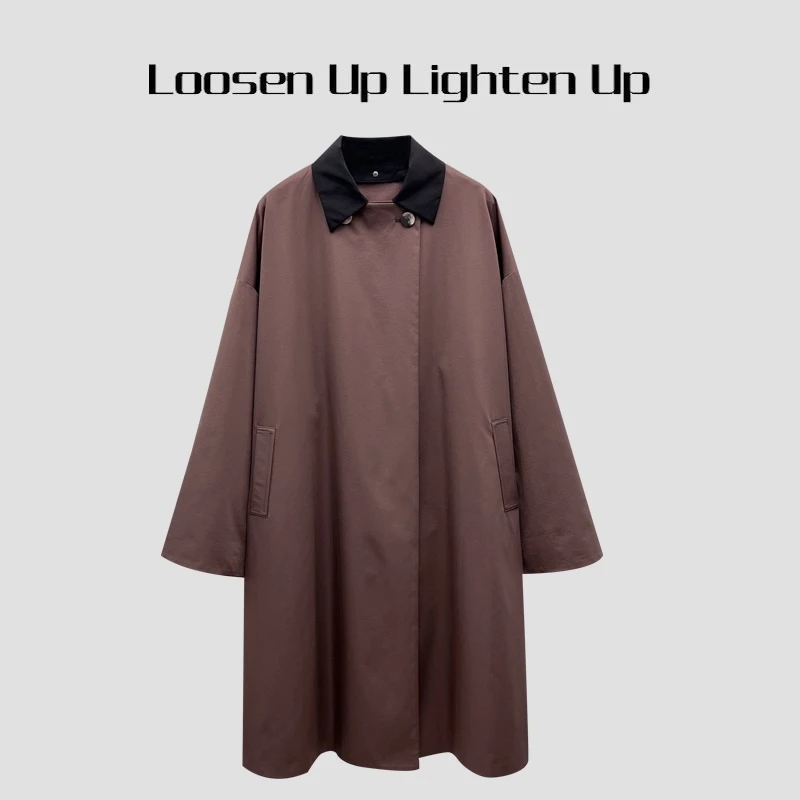 Loosen Up【风起伦敦】定制面料可脱卸翻领复古拼色假两件式风衣