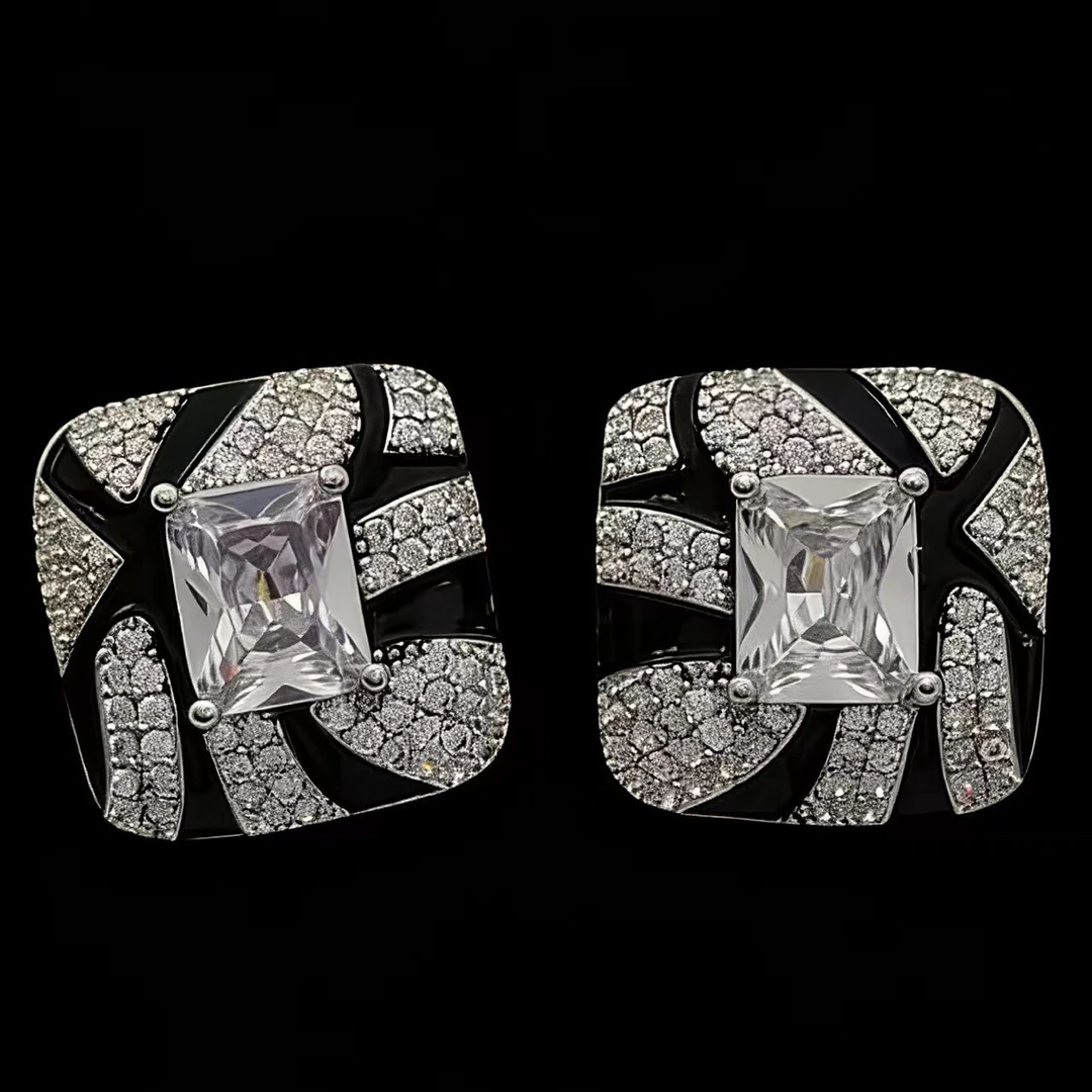 铜合金锆石耳饰 铜合金耳饰 T.Q【方糖】重工高级气质百搭锆石耳钉