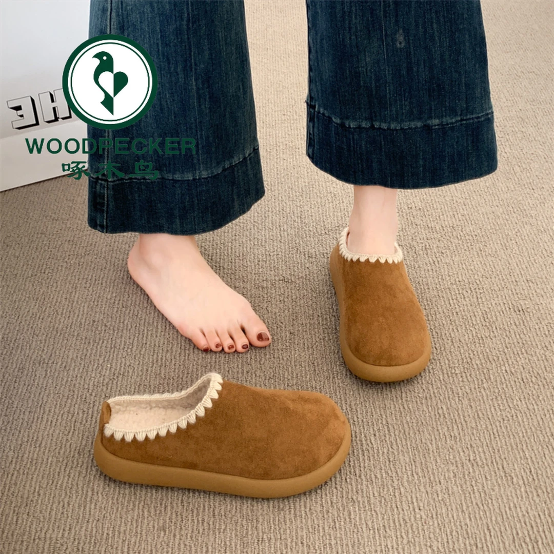 啄木鸟厚底毛毛勃肯鞋女半拖秋冬外穿2025新款爆款一脚蹬加绒棉拖
