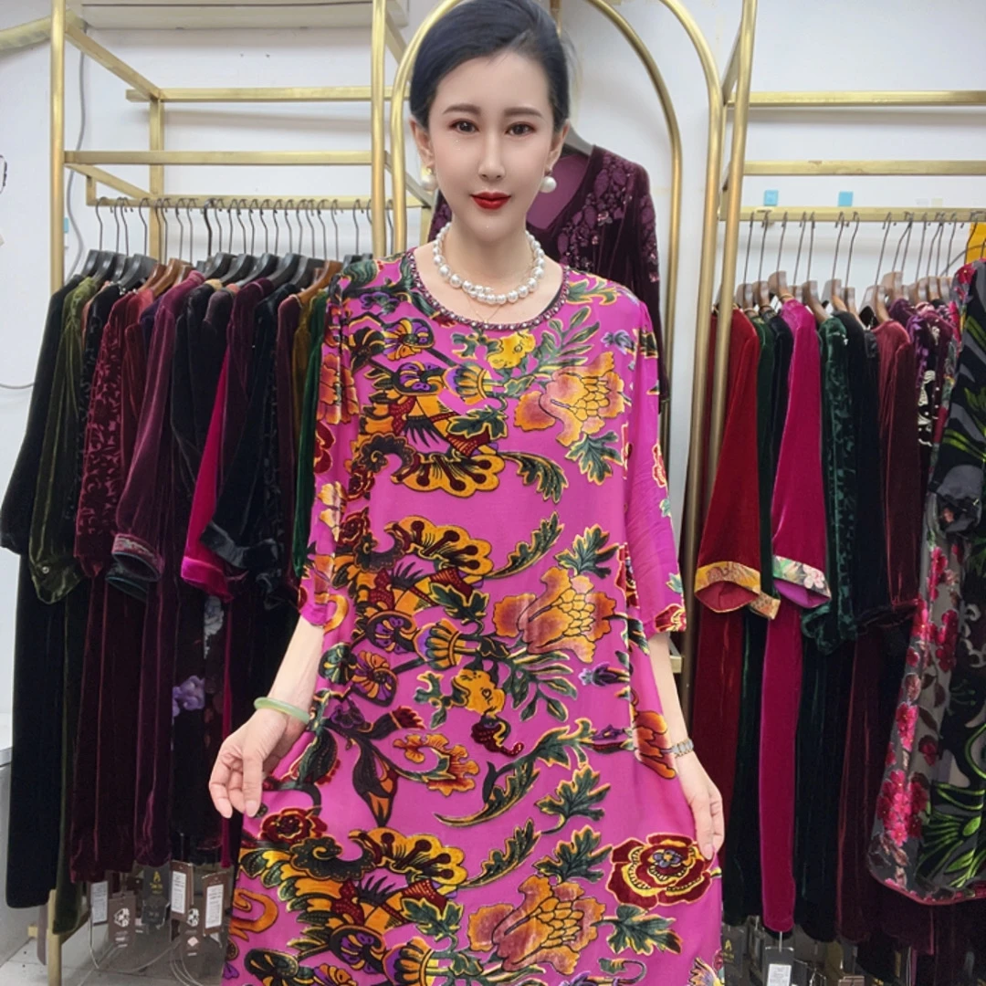 桑蚕丝连衣裙中老年高端大码时尚气质43A000