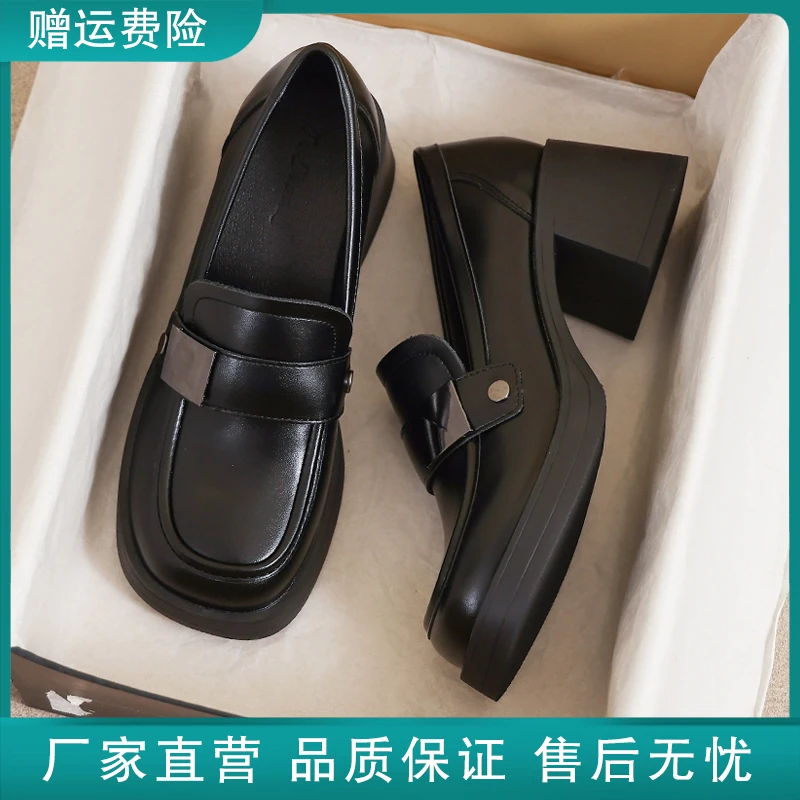 真皮小皮鞋女2025新款春秋季英伦风黑色33乐福配裙子高跟34码鞋子