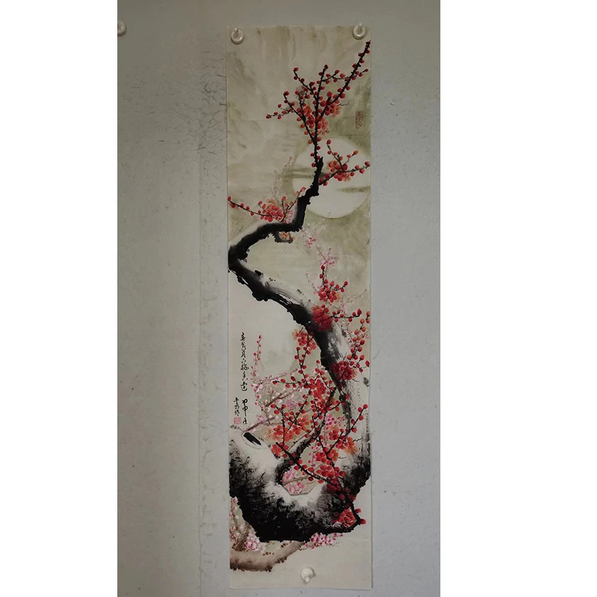 2935 纯手绘老字画《梅花》中堂  尺寸 137×34
