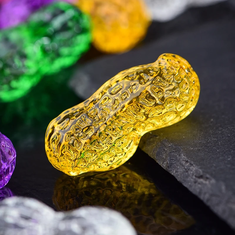 私花主义琉璃花生葫芦金黄色水晶工艺品花瓶摆件