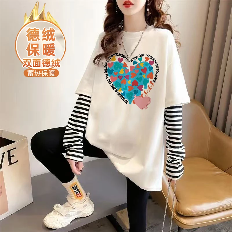 德绒中长款长袖T恤女秋冬卫衣内搭遮屁股打底衫配鲨鱼裤百搭上衣