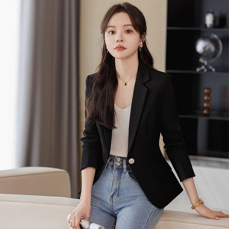 短款西装女外套小个子春秋款修身显瘦简约休闲精致一粒扣西服上衣