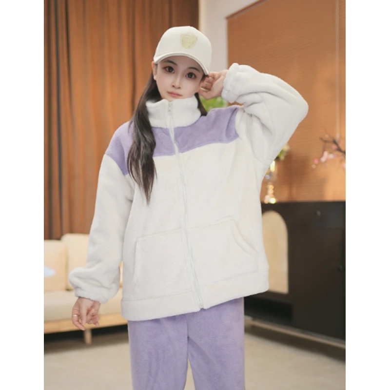 【双层加厚】睡衣女冬季加绒加厚长袖保暖休闲家居服套装可外穿