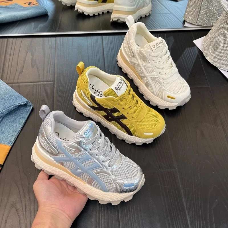 卓诗尼芙妮内增高8cm德训鞋2025春夏款厚底网面阿甘鞋休闲运动鞋