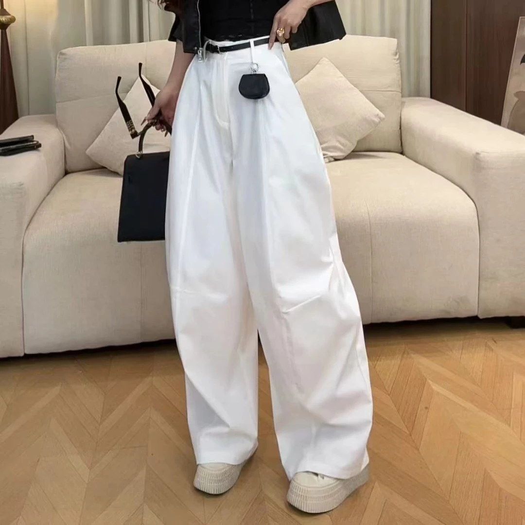 【阿丹】LOW FLAT 高级BI败白色束腰压遮立体灯笼裤九分休闲西裤