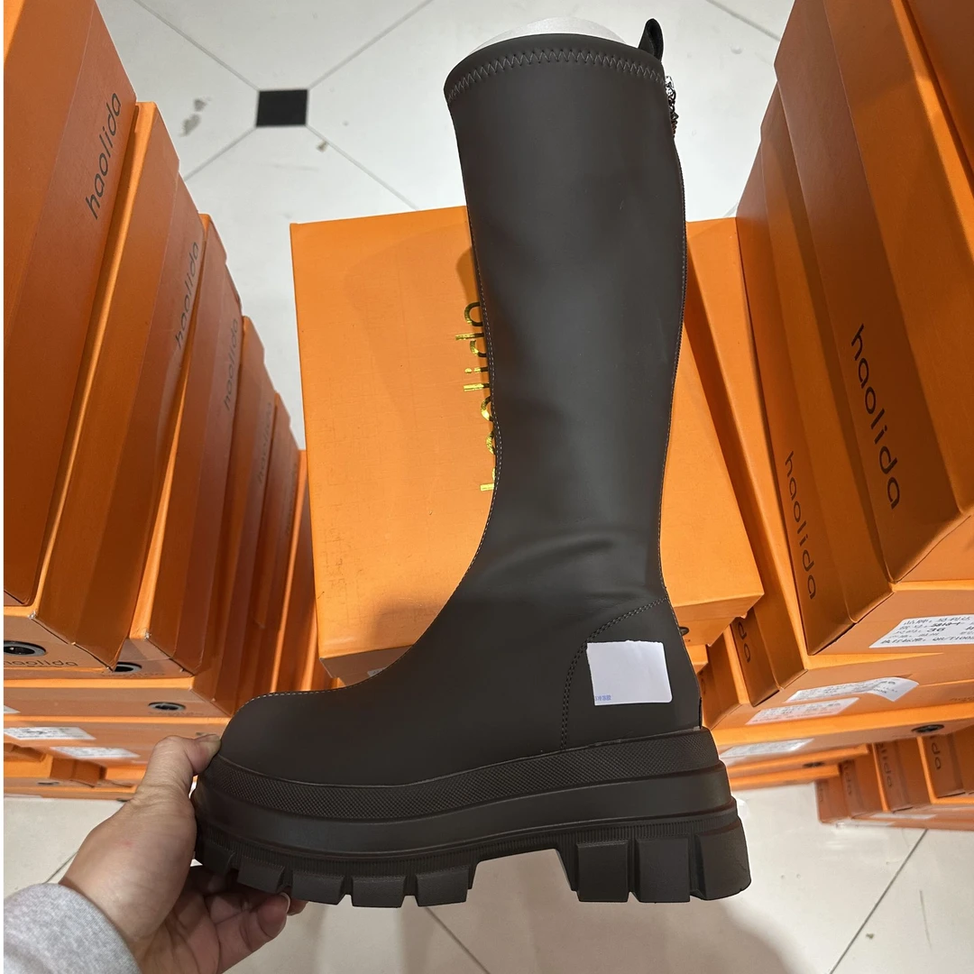 真皮骑士靴女秋冬新款黑色皮靴高筒长筒长靴内增高不过膝靴子8077