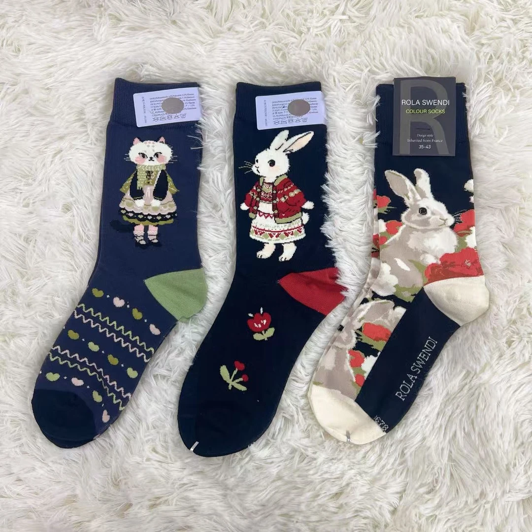 （福利三双）秋冬款棉袜透气卡通图案休闲运动风男女同款袜子73