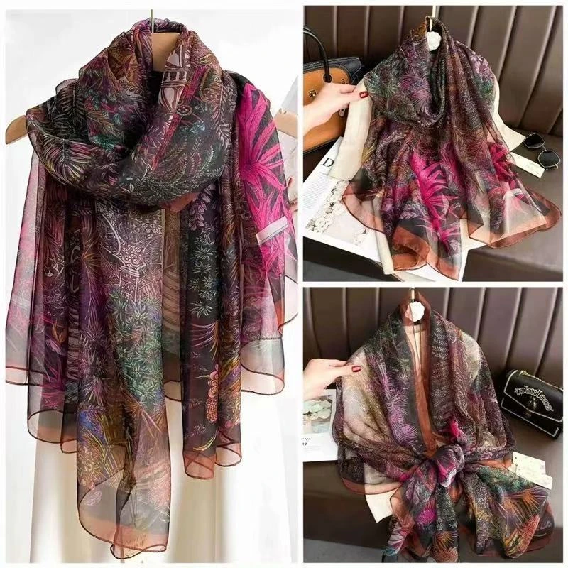 【紫美人纱巾】140*190左右渐变丝巾夏季双层气质长款沙滩巾