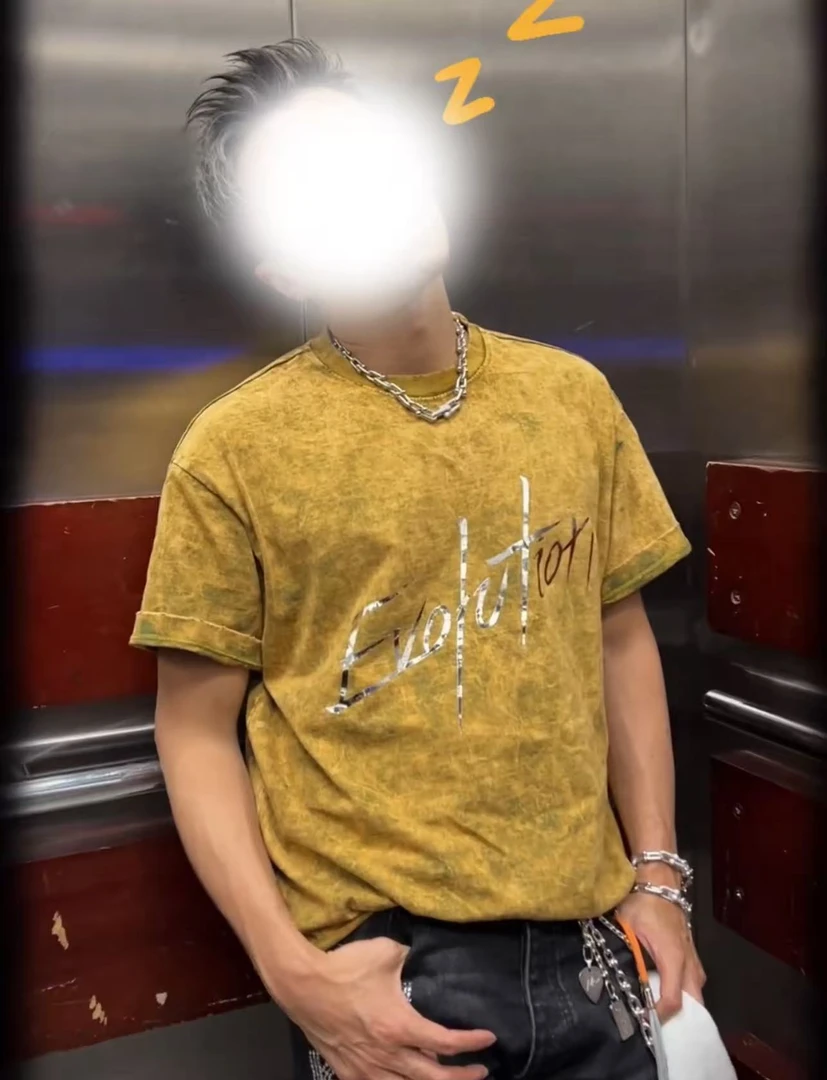 现货【广州款水洗黄】新款纯棉300克重磅T恤短袖宽松圆领