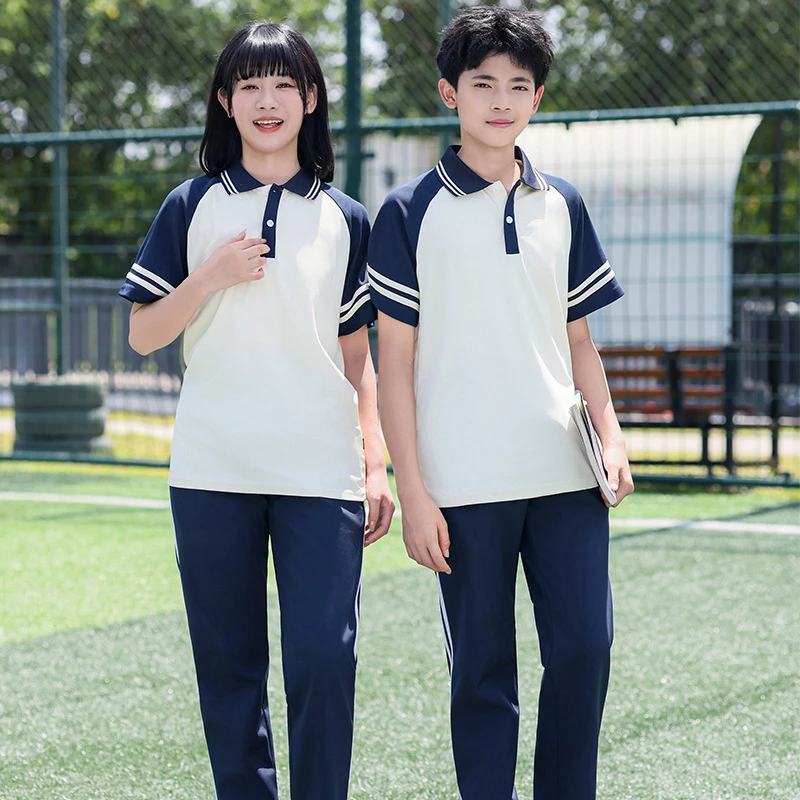 夏季休闲校服两件初高青活力班服会印字蓝色初中生学院风学校夏装