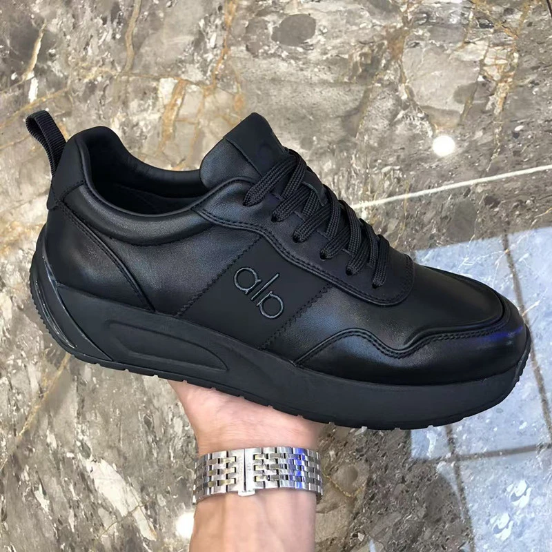 2025年行政秋季新款男士皮鞋头层牛皮弹力系带鞋秋冬潮流休闲鞋