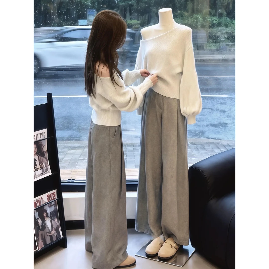 韩系一字肩针织衫两件套装女秋冬季2025新款巨好看ootd穿搭一整套