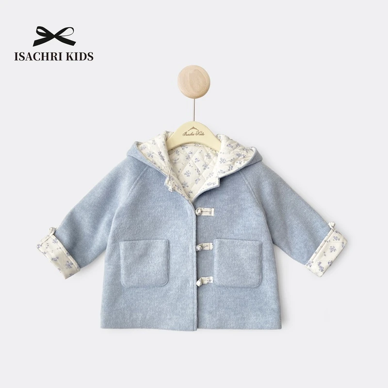 【6.18反季清】梦蓝花语 新中式儿童连帽大衣女童外套秋冬宝宝IS236