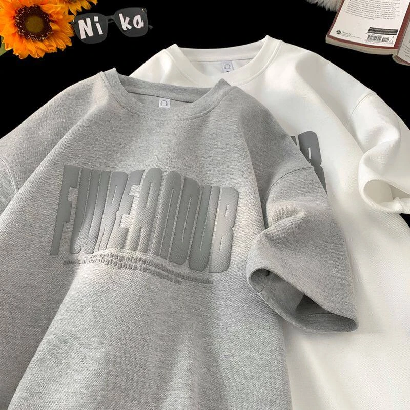 美式潮牌重磅短袖男宽松夏季新款印花百搭圆领t恤半袖学生体恤衫