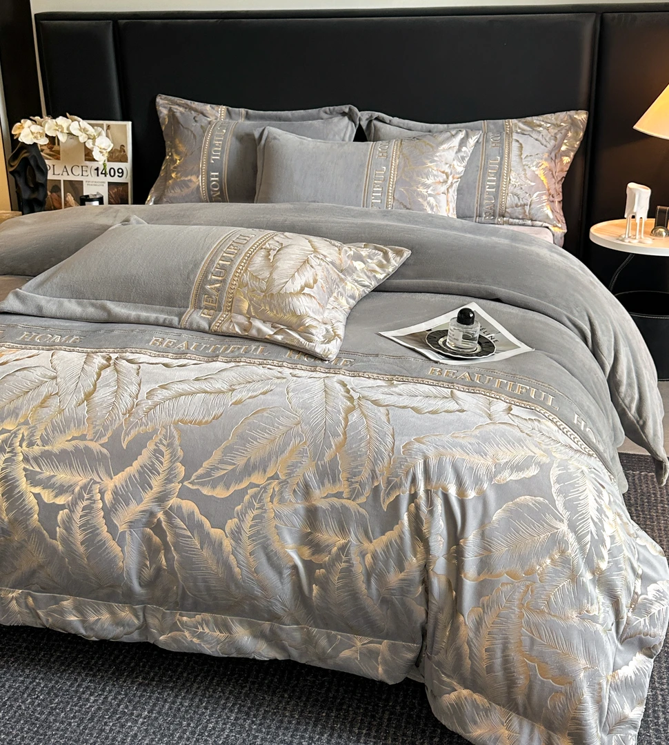 A类牛奶绒四件套冬季加厚轻奢珊瑚绒高档加绒床上用品床单被套罩