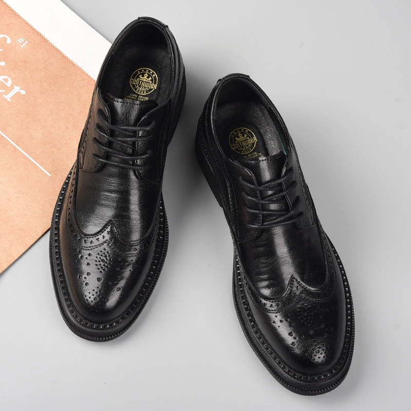 6867皮鞋男百搭通勤男士休闲布洛克商务正装英伦风雕花潮流尖头鞋